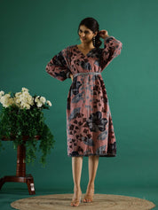 Brown Floral Printed Dress for Women dress Rangdeep-Fashions 