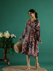 Brown Floral Printed Dress for Women dress Rangdeep-Fashions 