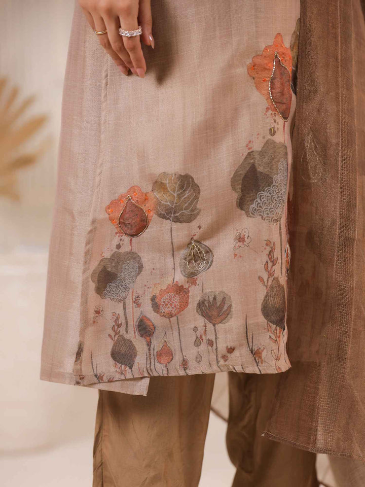 Brown Floral Printed Kurta Set With Dupatta for Women Kurta set Rangdeep-Fashions 