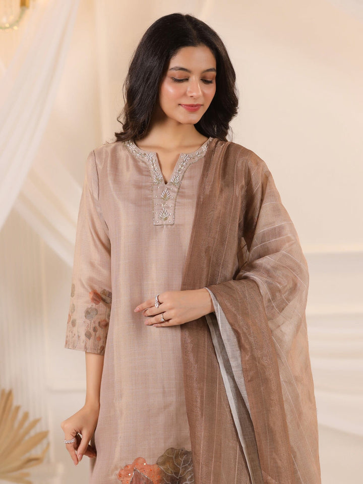 Brown Floral Printed Kurta Set With Dupatta for Women Kurta set Rangdeep-Fashions 
