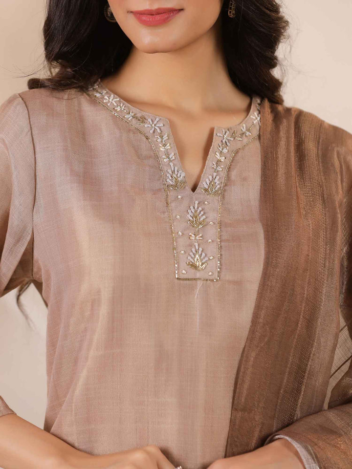 Brown Floral Printed Kurta Set With Dupatta for Women Kurta set Rangdeep-Fashions 