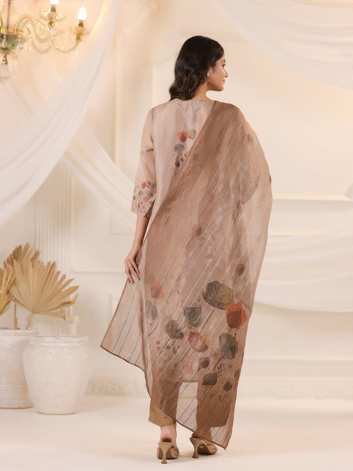 Brown Floral Printed Kurta Set With Dupatta for Women Kurta set Rangdeep-Fashions 
