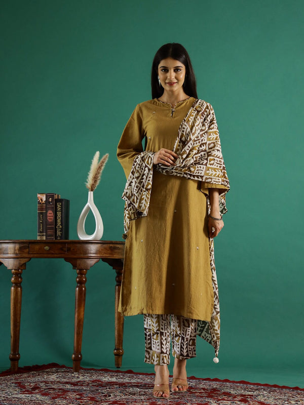 Brown Solid Print Kurta Set Kurta set Rangdeep-Fashions 