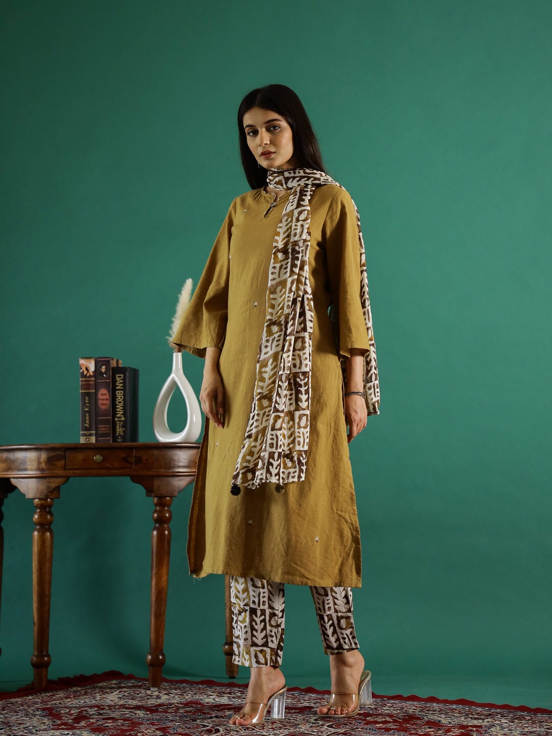 Brown Solid Print Kurta Set Kurta set Rangdeep-Fashions 