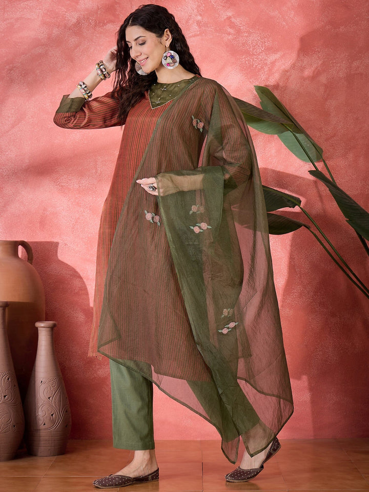 Brown Viscose Rayon Calf Length Round Neck Kurta set for Women Kurta set Rangdeep 