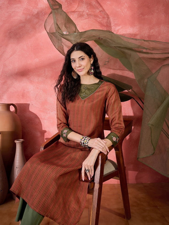 Brown Viscose Rayon Calf Length Round Neck Kurta set for Women Kurta set Rangdeep 