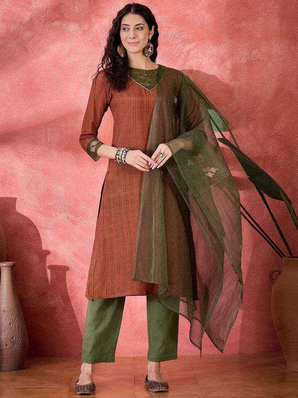 Brown Viscose Rayon Calf Length Round Neck Kurta set for Women Kurta set Rangdeep 