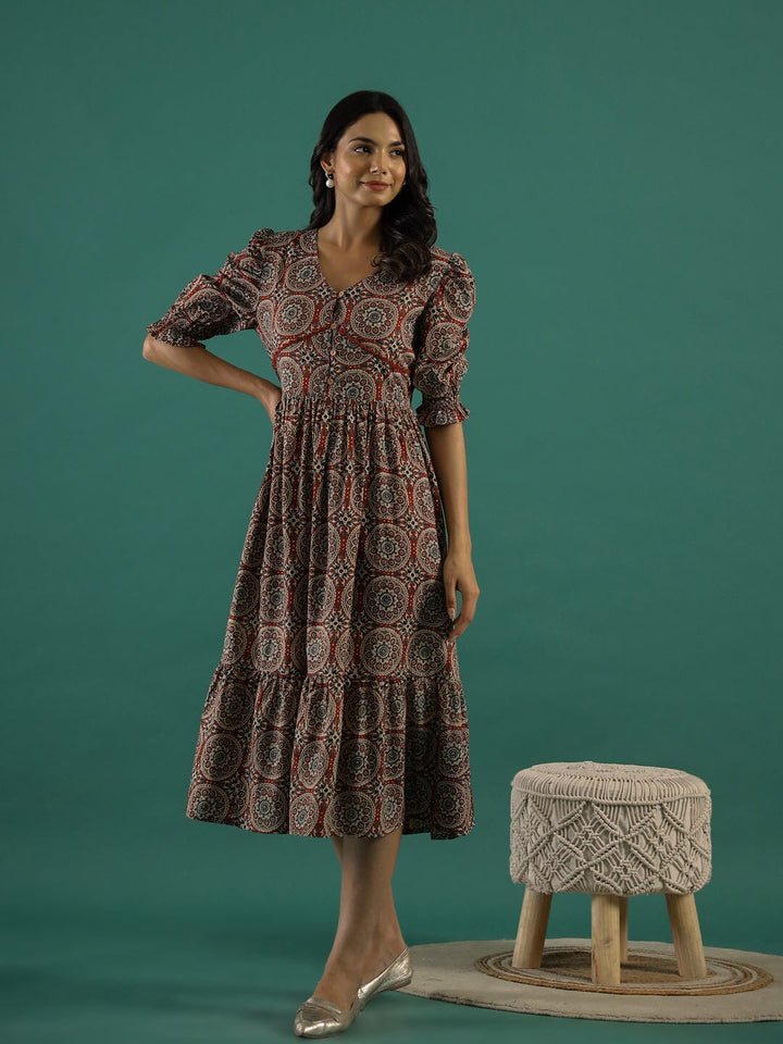 Cotton Floral Printed V-Neck Dress dress SANSKRUTI HOMES 