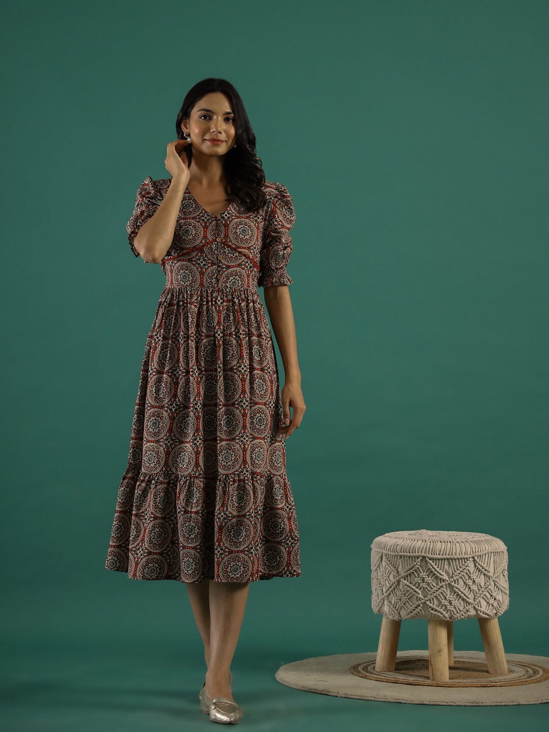 Cotton Floral Printed V-Neck Dress dress SANSKRUTI HOMES 