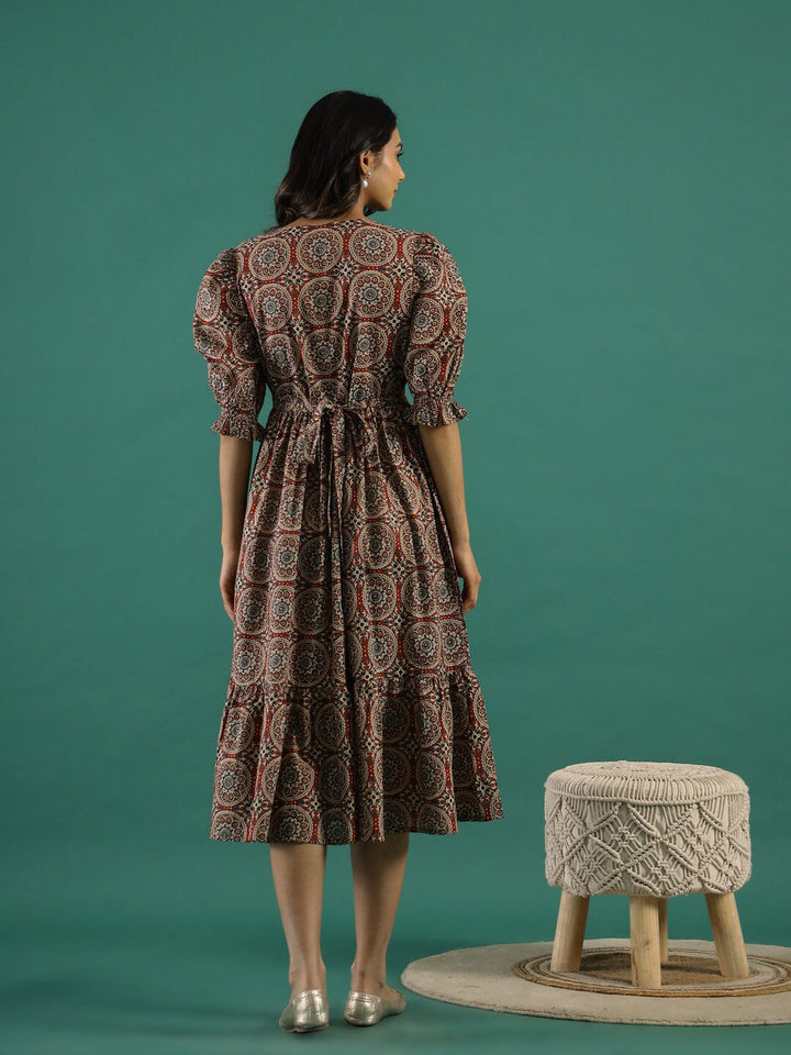 Cotton Floral Printed V-Neck Dress dress SANSKRUTI HOMES 