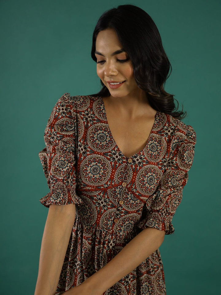 Cotton Floral Printed V-Neck Dress dress SANSKRUTI HOMES 