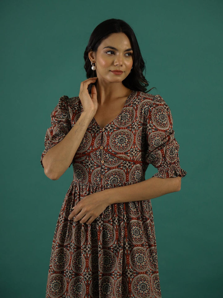 Cotton Floral Printed V-Neck Dress dress SANSKRUTI HOMES 