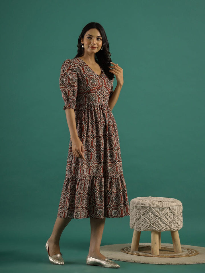 Cotton Floral Printed V-Neck Dress dress SANSKRUTI HOMES 
