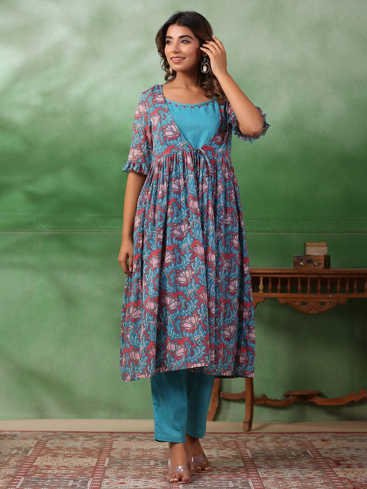 Cotton Printed 3 Pcs Kurta Set Kurti set SANSKRUTI HOMES 