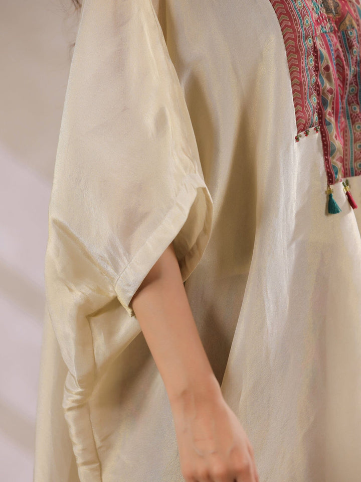 Cream Kaftan Co-ord Set with Embroidered and Printed Pants Co-ord Sets Rangdeep 
