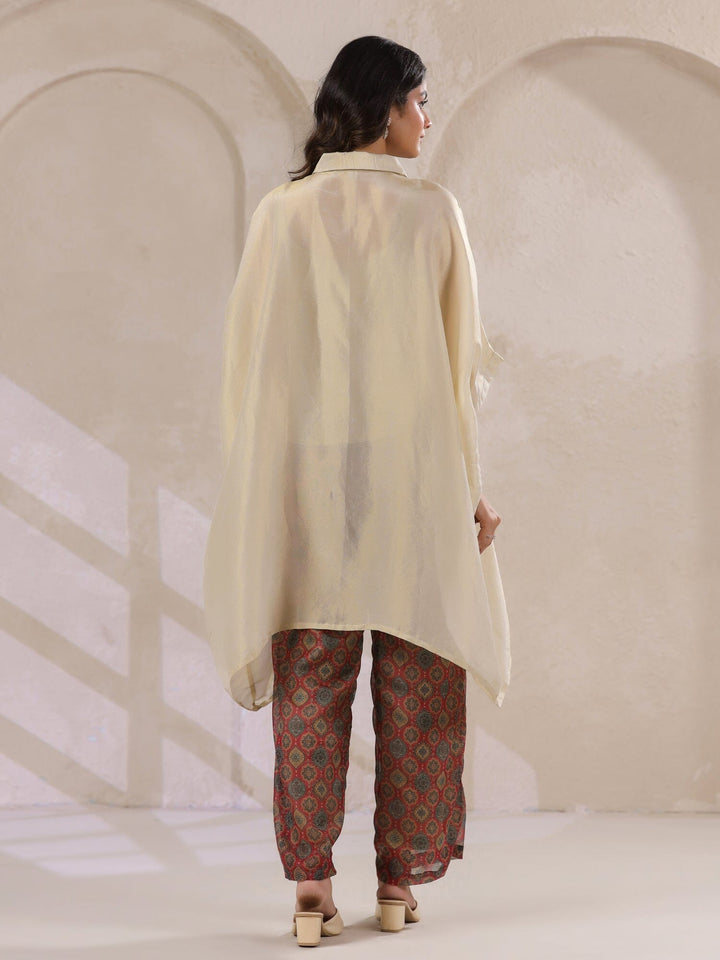 Cream Kaftan Co-ord Set with Embroidered and Printed Pants Co-ord Sets Rangdeep 