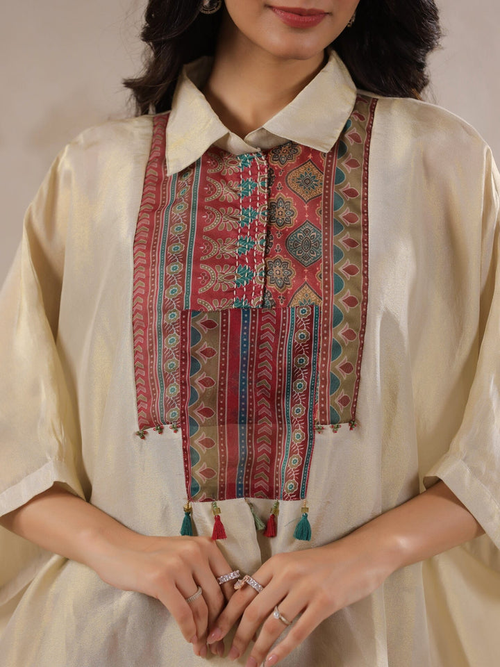 Cream Kaftan Co-ord Set with Embroidered and Printed Pants Co-ord Sets Rangdeep 