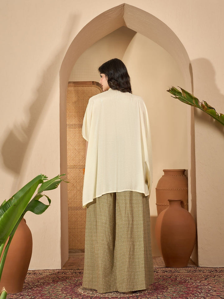 Cream Round Neck Viscose Rayon Co-ords Set for Women Co-ord Sets Rangdeep-Fashions 
