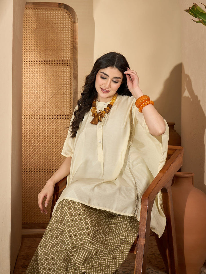 Cream Round Neck Viscose Rayon Co-ords Set for Women Co-ord Sets Rangdeep-Fashions 