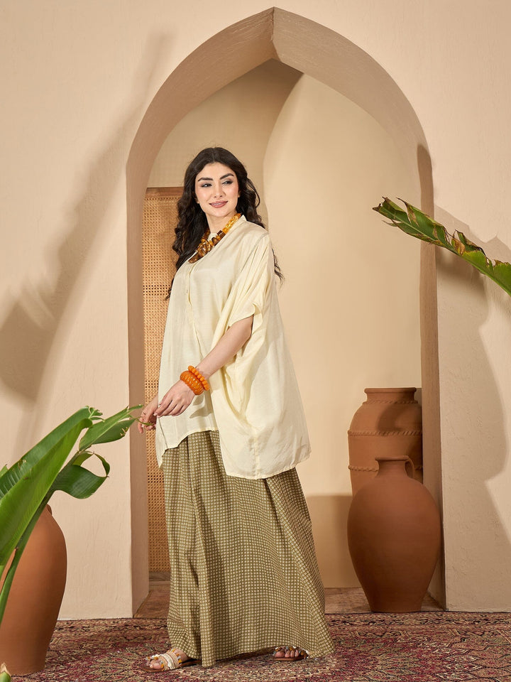 Cream Round Neck Viscose Rayon Co-ords Set for Women Co-ord Sets Rangdeep-Fashions 