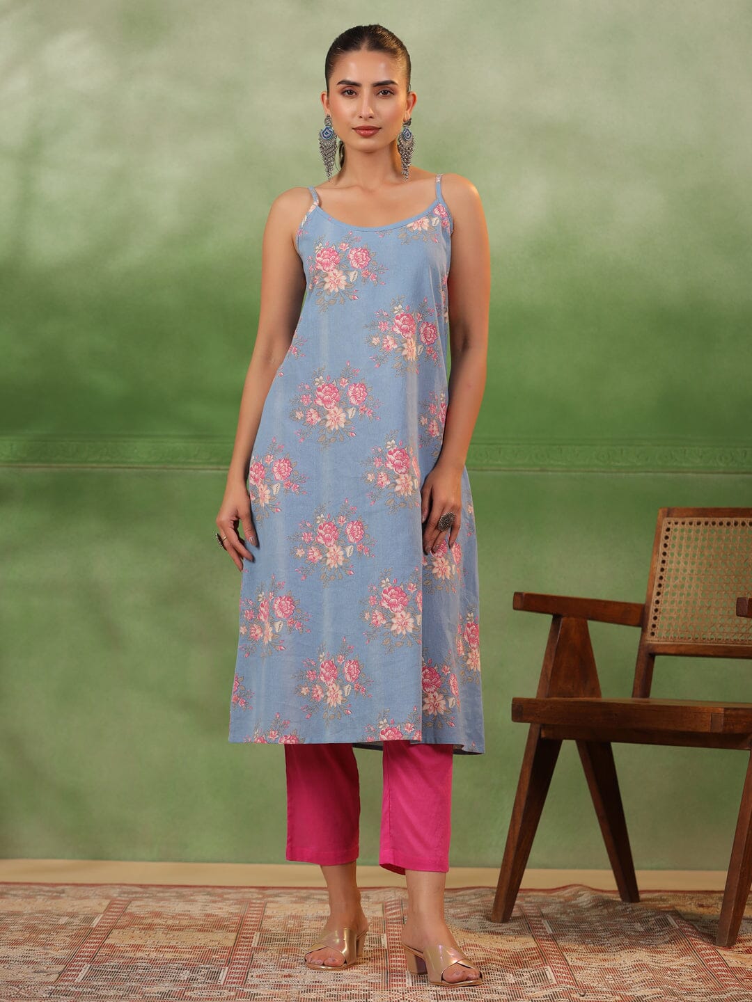 Floral Printed 3 pcs Cotton Kurta Set for Women Kurti set Rangdeep-Fashions 