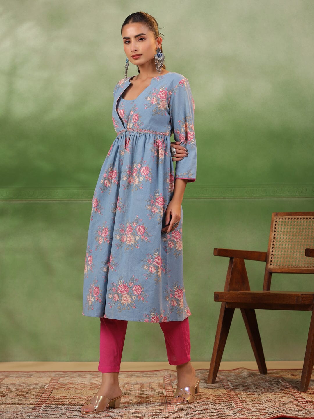 Floral Printed 3 pcs Cotton Kurta Set for Women Kurti set Rangdeep-Fashions 