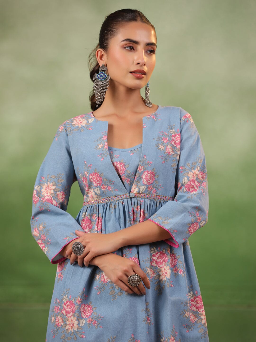 Floral Printed 3 pcs Cotton Kurta Set for Women Kurti set Rangdeep-Fashions 