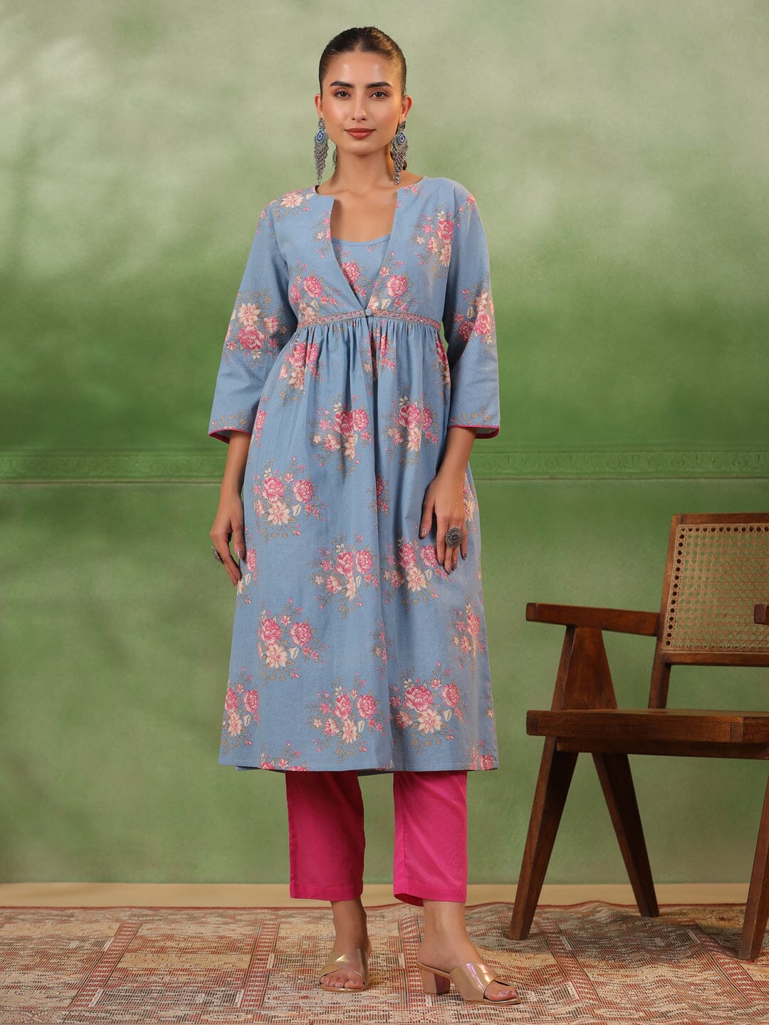 Floral Printed 3 pcs Cotton Kurta Set for Women Kurti set Rangdeep-Fashions 