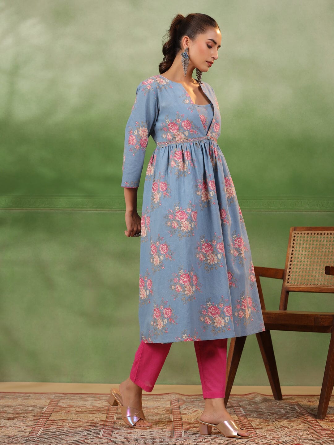 Floral Printed 3 pcs Cotton Kurta Set for Women Kurti set Rangdeep-Fashions 