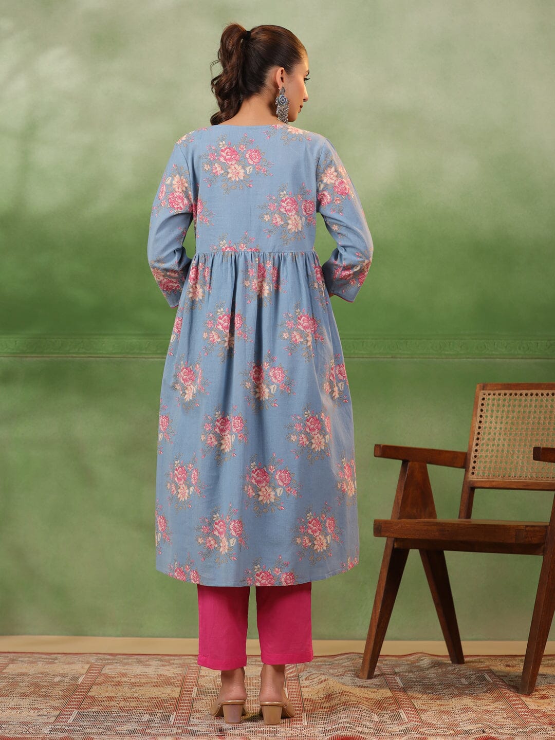 Floral Printed 3 pcs Cotton Kurta Set for Women Kurti set Rangdeep-Fashions 