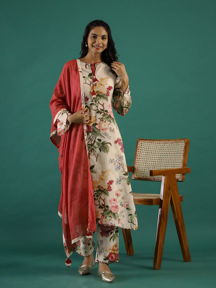Floral Printed Cotton Kurta Set with Dupatta Kurti set SANSKRUTI HOMES 