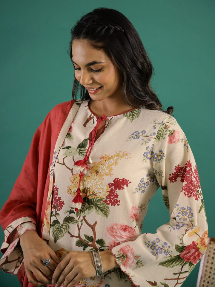 Floral Printed Cotton Kurta Set with Dupatta Kurti set SANSKRUTI HOMES 