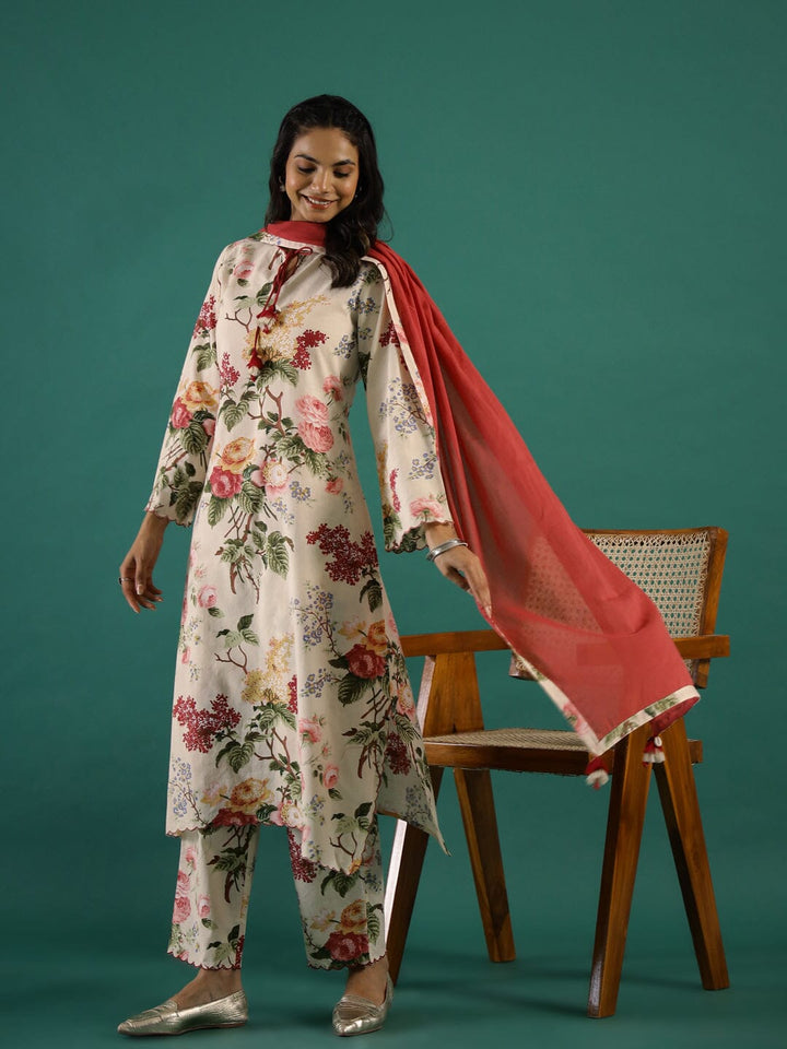 Floral Printed Cotton Kurta Set with Dupatta Kurti set SANSKRUTI HOMES 