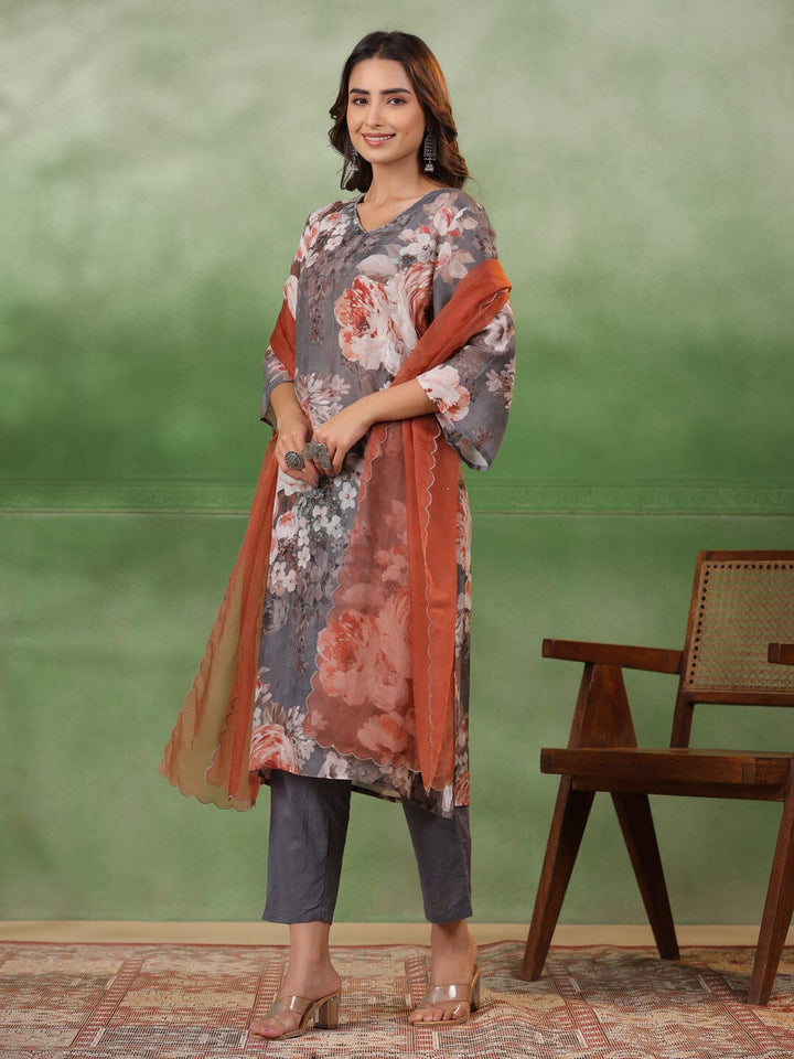 Floral Printed Cotton Kurta Set with Dupatta Kurti set SANSKRUTI HOMES 