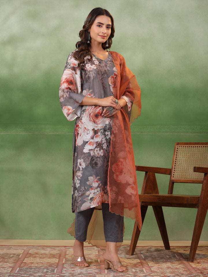 Floral Printed Cotton Kurta Set with Dupatta Kurti set SANSKRUTI HOMES 