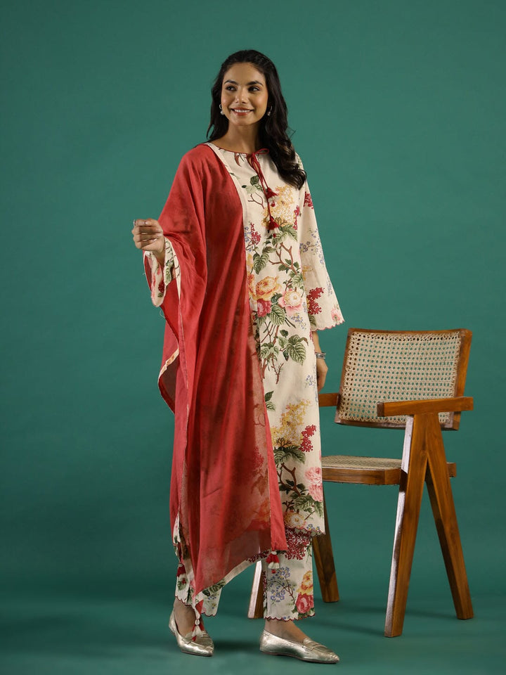 Floral Printed Cotton Kurta Set with Dupatta Kurti set SANSKRUTI HOMES 