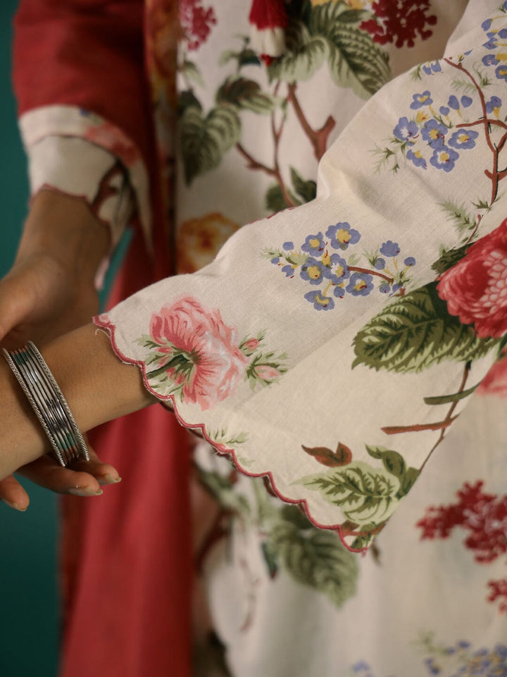 Floral Printed Cotton Kurta Set with Dupatta Kurti set SANSKRUTI HOMES 
