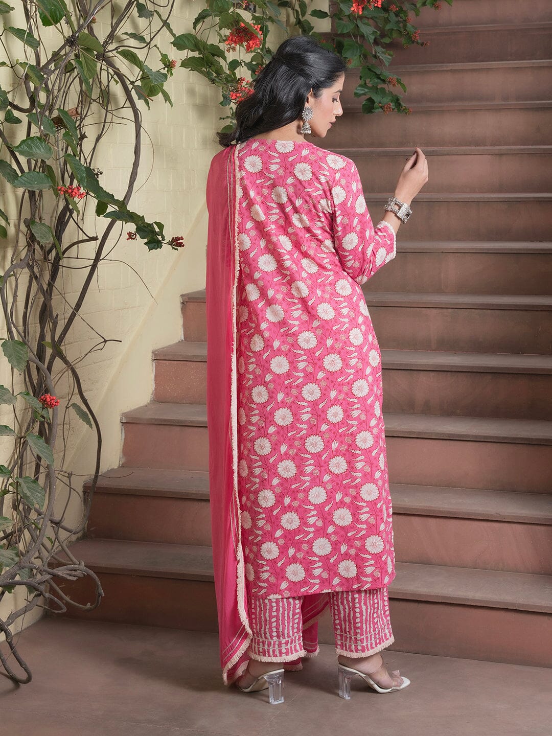 Floral Printed Pure Cotton Straight Kurta With Trousers & Dupatta muslin kurta Rangdeep-Fashions 