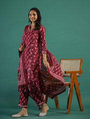 Floral Printed Regular Gotta Patti Pure Cotton Kurta with Trousers & With Dupatta muslin kurta Rangdeep-Fashions 