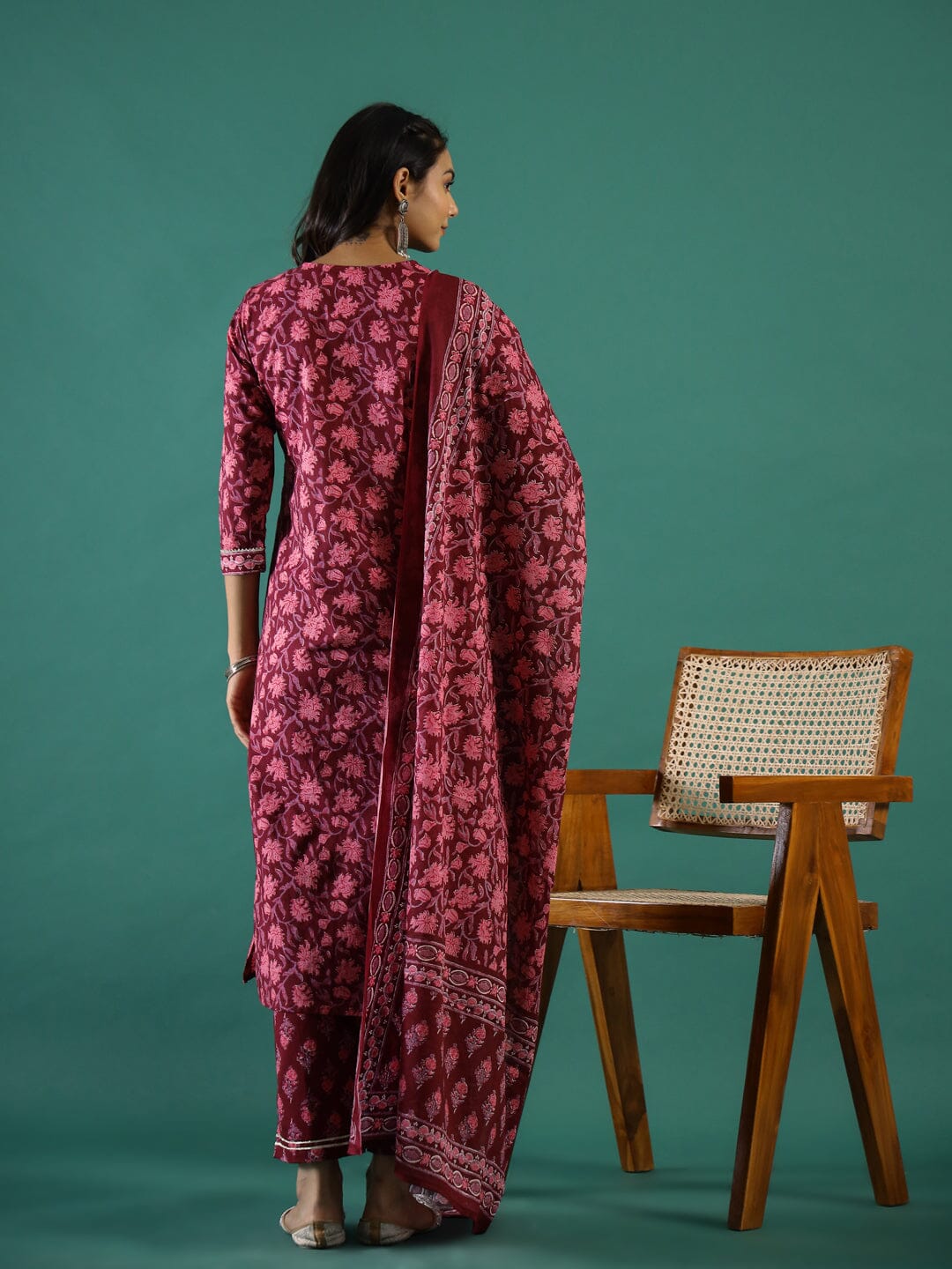 Floral Printed Regular Gotta Patti Pure Cotton Kurta with Trousers & With Dupatta muslin kurta Rangdeep-Fashions 