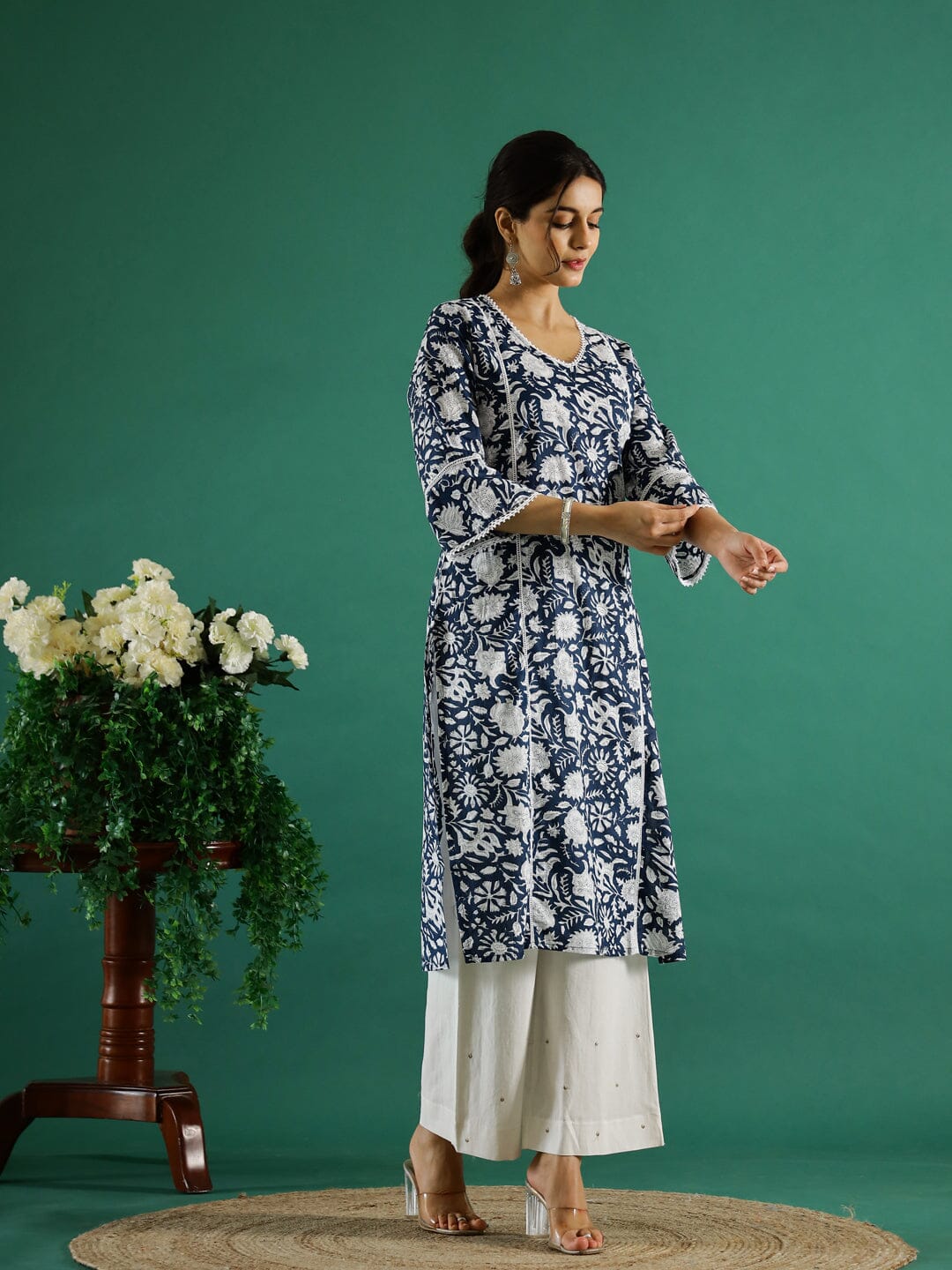 Floral Printed Round Neck Kurta for Women Kurti SANSKRUTI HOMES 