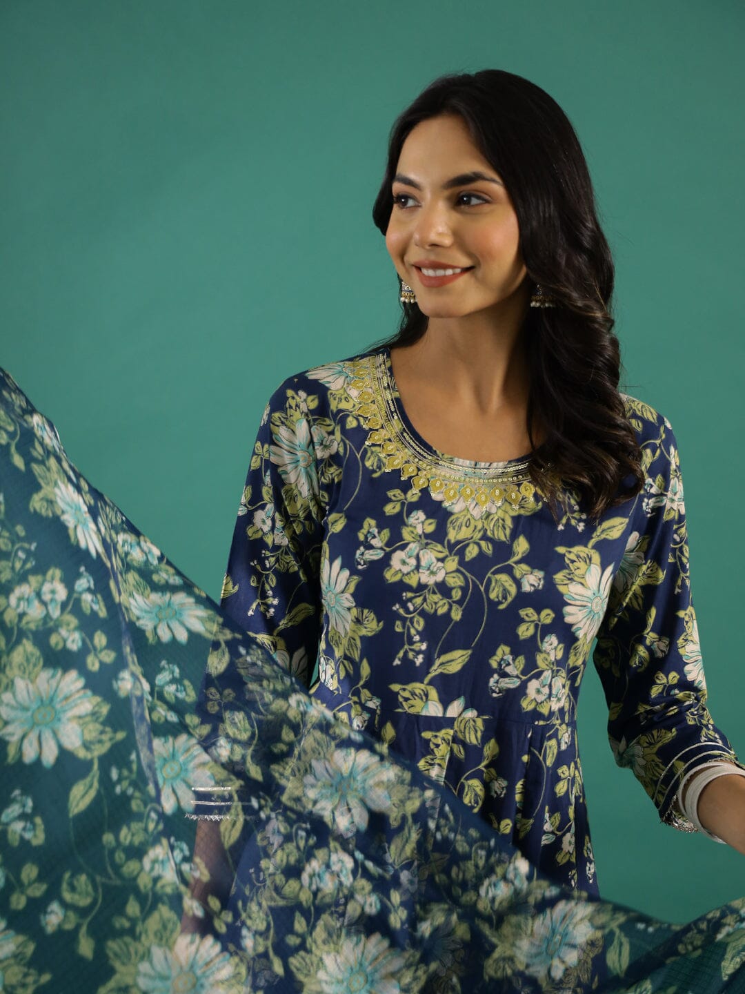 Floral Printed Round Neck Kurta Set muslin kurta Rangdeep-Fashions 