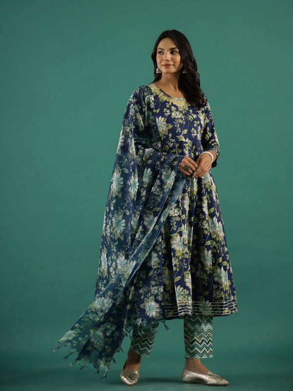 Floral Printed Round Neck Kurta Set muslin kurta Rangdeep-Fashions 