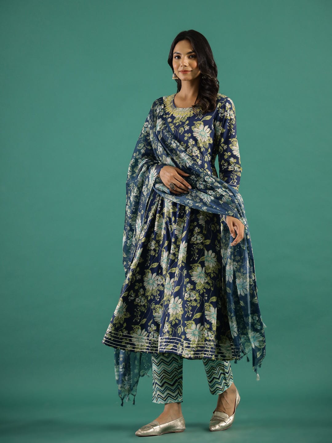 Floral Printed Round Neck Kurta Set muslin kurta Rangdeep-Fashions 