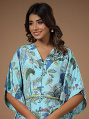 Floral Printed Silk Blend Kaftan Kurta with Trousers Kurti Dupatta set Pant Rangdeep-Fashions 