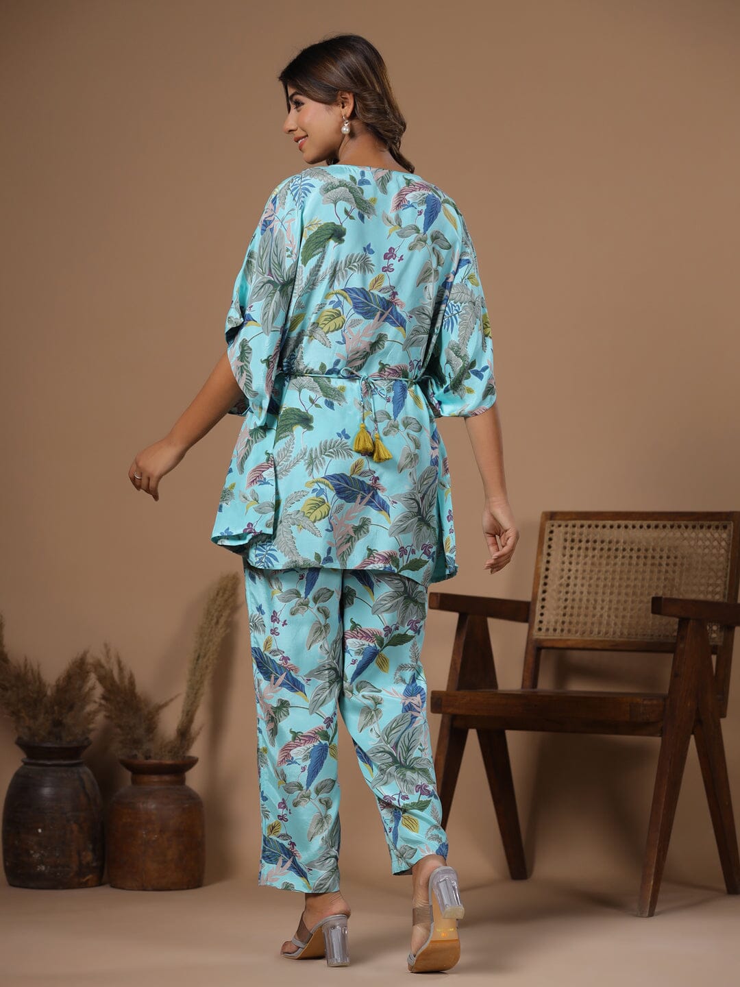 Floral Printed Silk Blend Kaftan Kurta with Trousers Kurti Dupatta set Pant Rangdeep-Fashions 