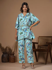 Floral Printed Silk Blend Kaftan Kurta with Trousers Kurti Dupatta set Pant Rangdeep-Fashions 