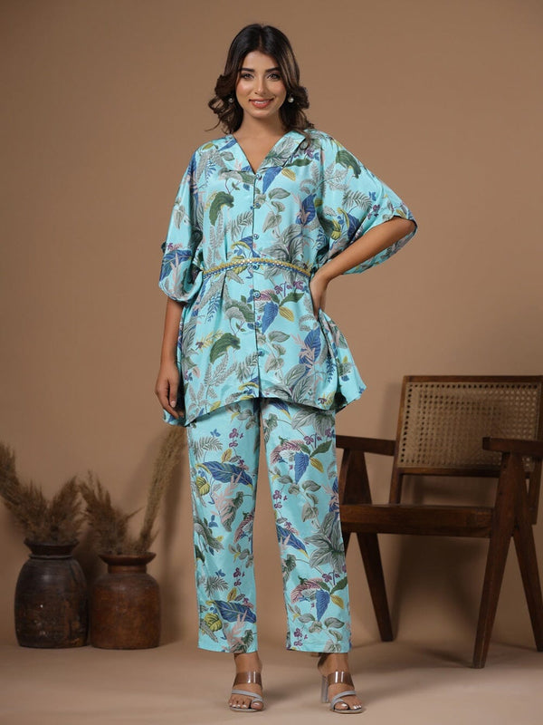Floral Printed Silk Blend Kaftan Kurta with Trousers Kurti Dupatta set Pant Rangdeep-Fashions 