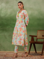 Floral Printed V-Neck Cotton Kurta Set Kurti set Rangdeep-Fashions 