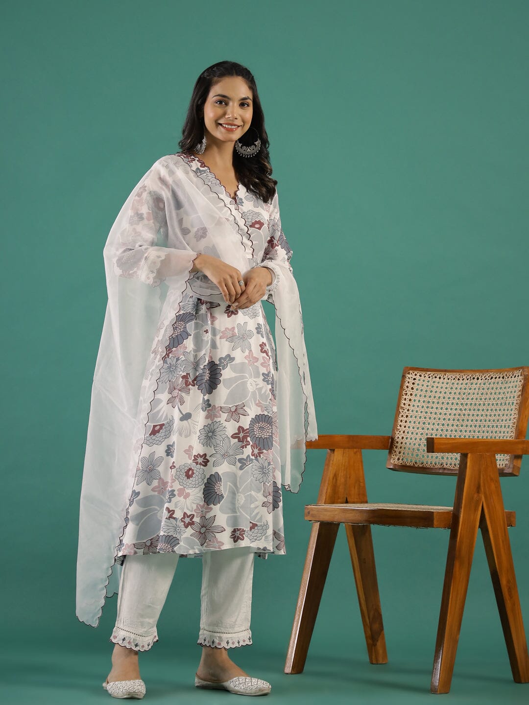 Floral Printed V-Neck Cotton Kurta Set Kurti set Rangdeep-Fashions 